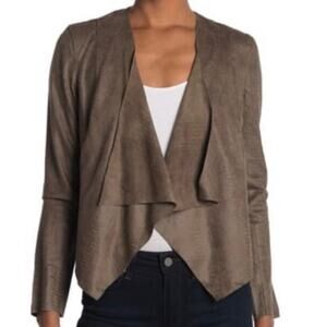 DO + BE Faux Brown Suede High Low Cardigan Waterfall Draped Open Front Size S